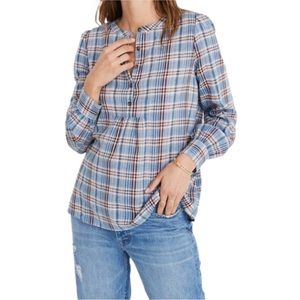 Madewell Leysfield Popover Shirt in Blue Plaid - size XS